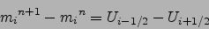\begin{displaymath}
c_i^{n+1}-c_i^n=
\alpha \frac{c_{i-1}^n-c_{i+1}^n}{2}
+\alpha \frac{c_{i-1}^n-2c_i^n+c_{i+1}^n}{2}
\end{displaymath}