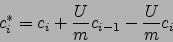 \begin{displaymath}
c^*_i=c_i +\frac{U}{m}c_{i-1}-\frac{U}{m}c_{i}
\end{displaymath}