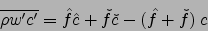 \begin{displaymath}
\overline{\rho w'c'}=\hat{f}\hat{c}+\check{f}\check{c}-(\hat{f}+\check{f}) {c}
\end{displaymath}
