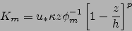 \begin{displaymath}
K_m=u_*\kappa z \phi_m^{-1}\left[1-\frac{z}{h}\right]^p
\end{displaymath}